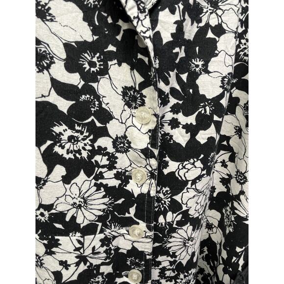 Sag Harbor Dress Womens Size 14P Black White Linen Blend Button‎ Front Floral - Picture 5 of 5